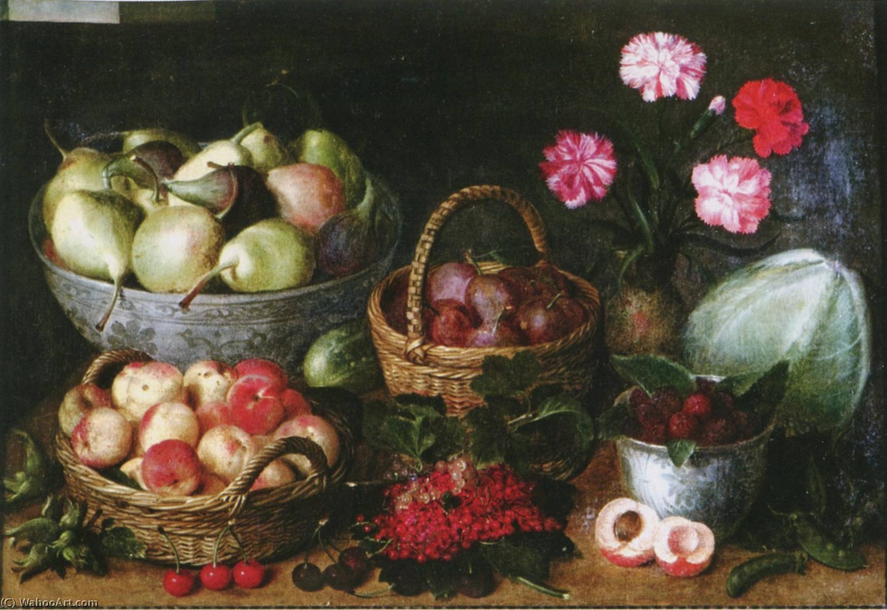 Wikioo.org - The Encyclopedia of Fine Arts - Painting, Artwork by Isaak Soreau - Früchtekörbe, Früchteschale, Porzellankumme, Blumenvase und Gemüse