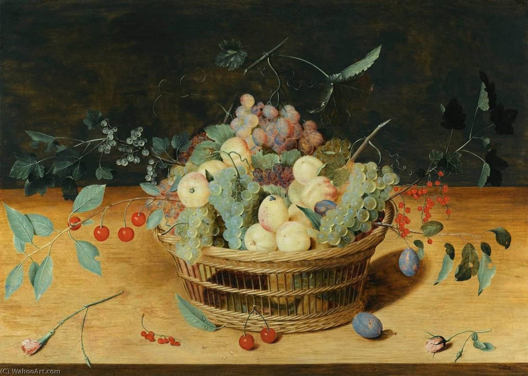 Wikioo.org - The Encyclopedia of Fine Arts - Painting, Artwork by Isaak Soreau - Still Life of Fruit in a Basket on a Ledge