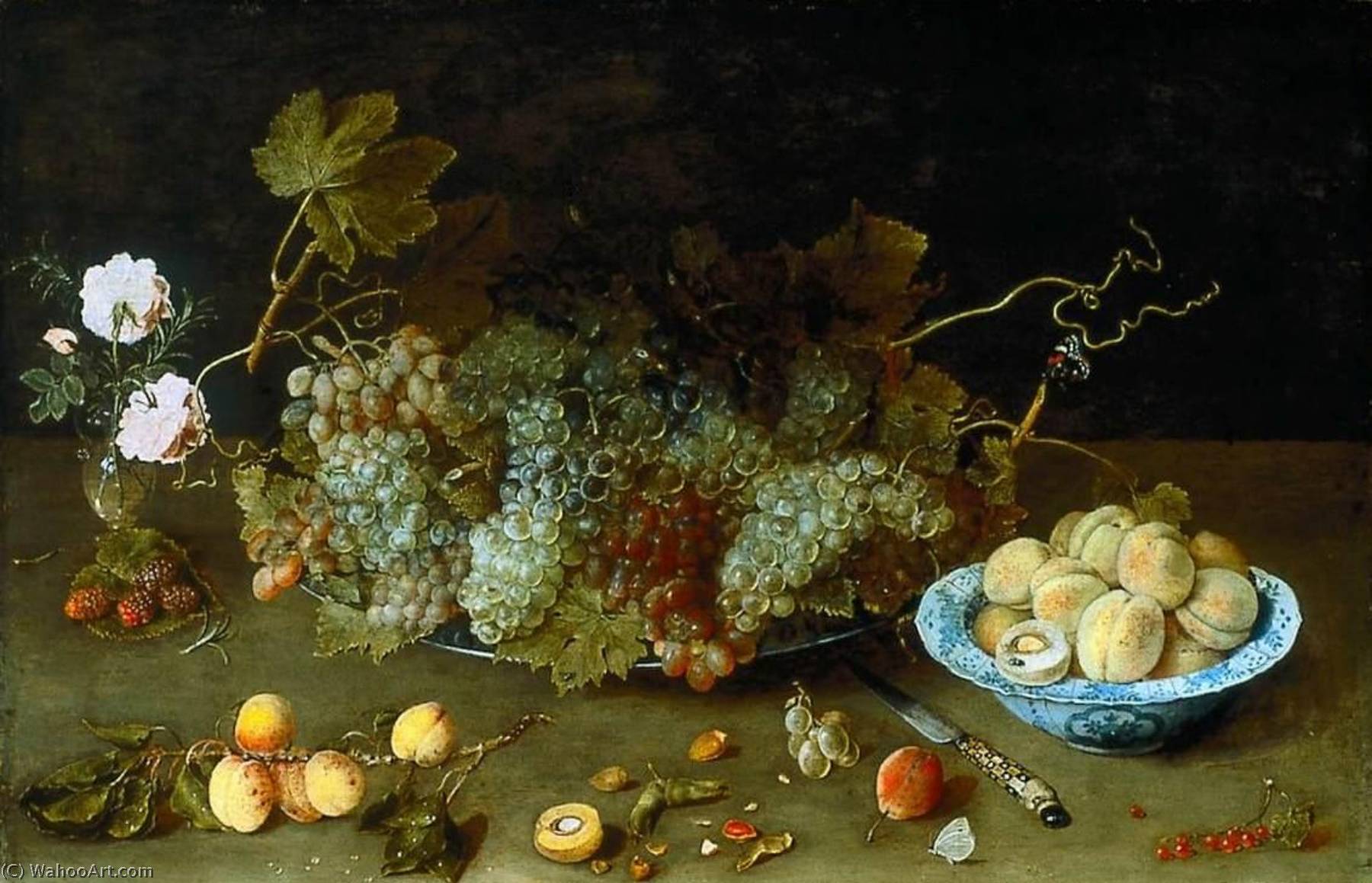 WikiOO.org - Encyclopedia of Fine Arts - Maľba, Artwork Isaak Soreau - Still Life with Grapes on a Platter