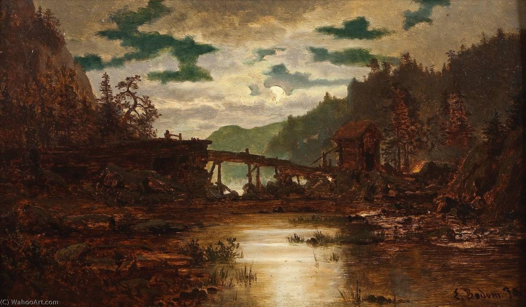 Wikioo.org - The Encyclopedia of Fine Arts - Painting, Artwork by Erik Bodom - River with sawmill