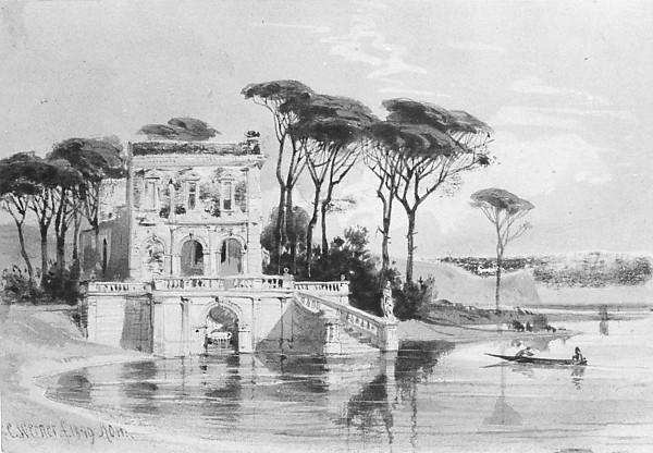 WikiOO.org - Encyclopedia of Fine Arts - Lukisan, Artwork Carl (Friedrich Heinrich) Werner - Italian Lake Scene with Villa (from Cropsey Album)
