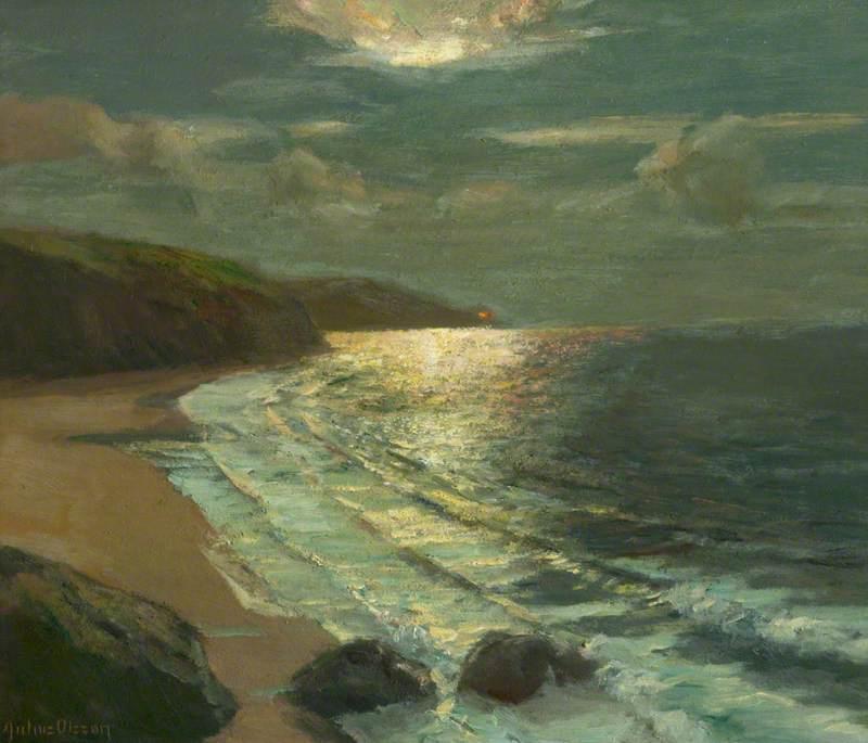 WikiOO.org - Encyclopedia of Fine Arts - Maľba, Artwork Albert Julius Olsson - Moonlight on the Coast