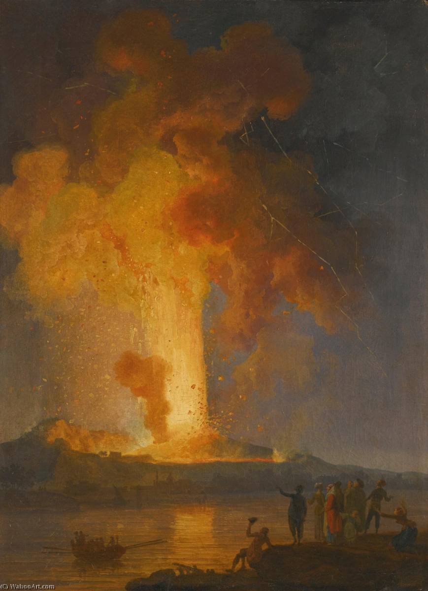 WikiOO.org - Encyclopedia of Fine Arts - Schilderen, Artwork Pierre Jacques Volaire - Vesuvius erupting at night with spectators in the foreground