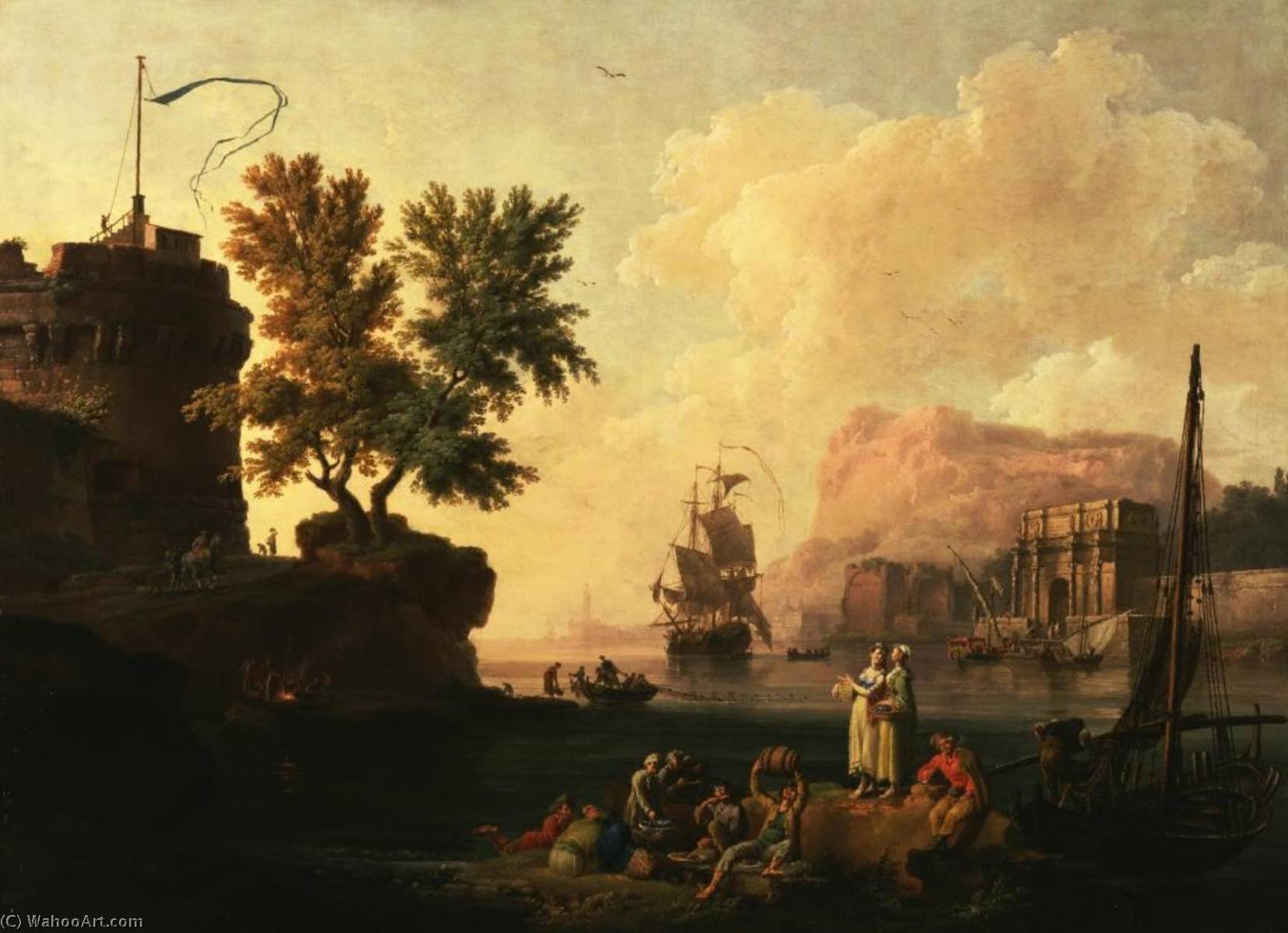 Wikioo.org - The Encyclopedia of Fine Arts - Painting, Artwork by Pierre Jacques Volaire - Mediterranean Harbor Scene
