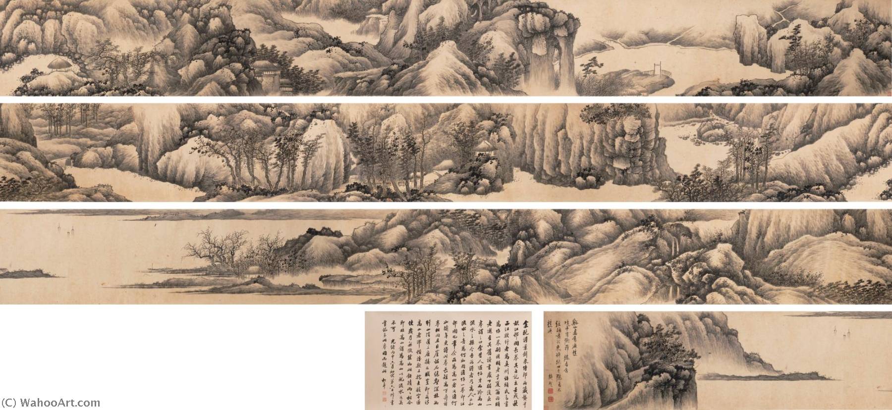 WikiOO.org - Encyclopedia of Fine Arts - Lukisan, Artwork Gong Xian - DWELLING IN SECLUSION AMID RIVERS AND MOUNTAINS