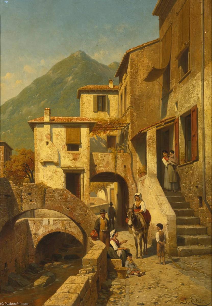 Wikioo.org - The Encyclopedia of Fine Arts - Painting, Artwork by Jacques François Carabain - Rue a Monte Rosso, bord de la Mediterrane, Italie