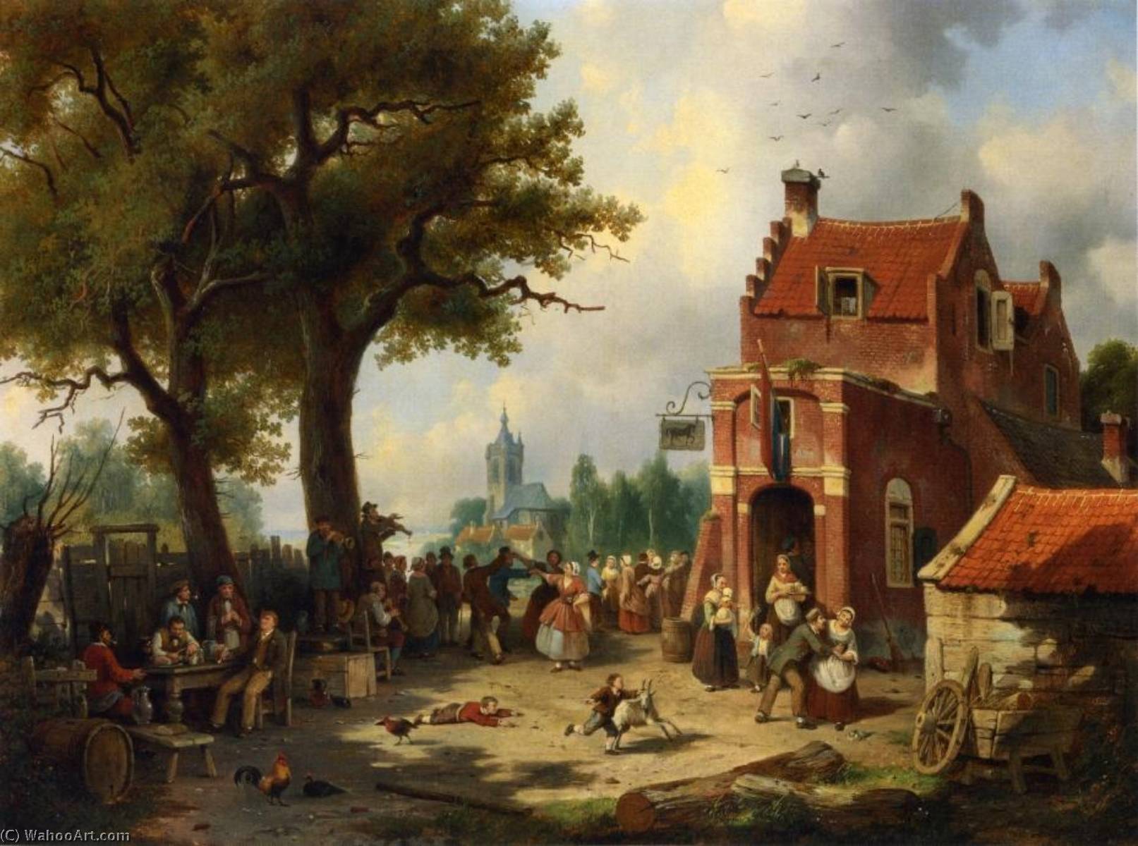 Wikioo.org - The Encyclopedia of Fine Arts - Painting, Artwork by Jacques François Carabain - Festivities outside the Inn