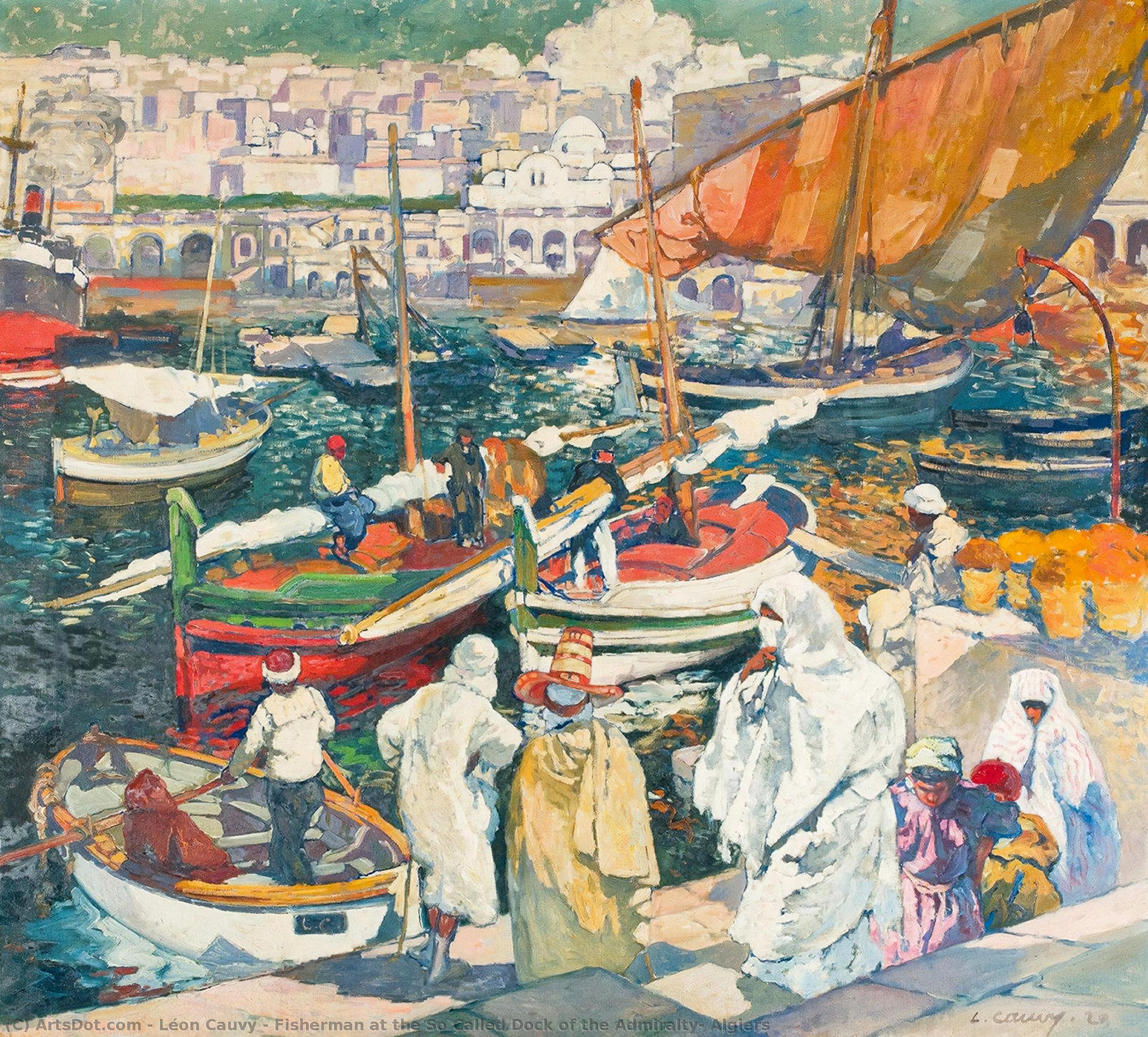 Wikioo.org – L'Encyclopédie des Beaux Arts - Peinture, Oeuvre de Léon Cauvy - Pêcheur à si le appelé dock de l Amirauté , Alger
