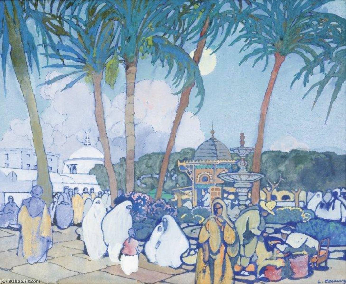 Wikioo.org – L'Enciclopedia delle Belle Arti - Pittura, Opere di Léon Cauvy - il mercato prima del Fishery Moschea