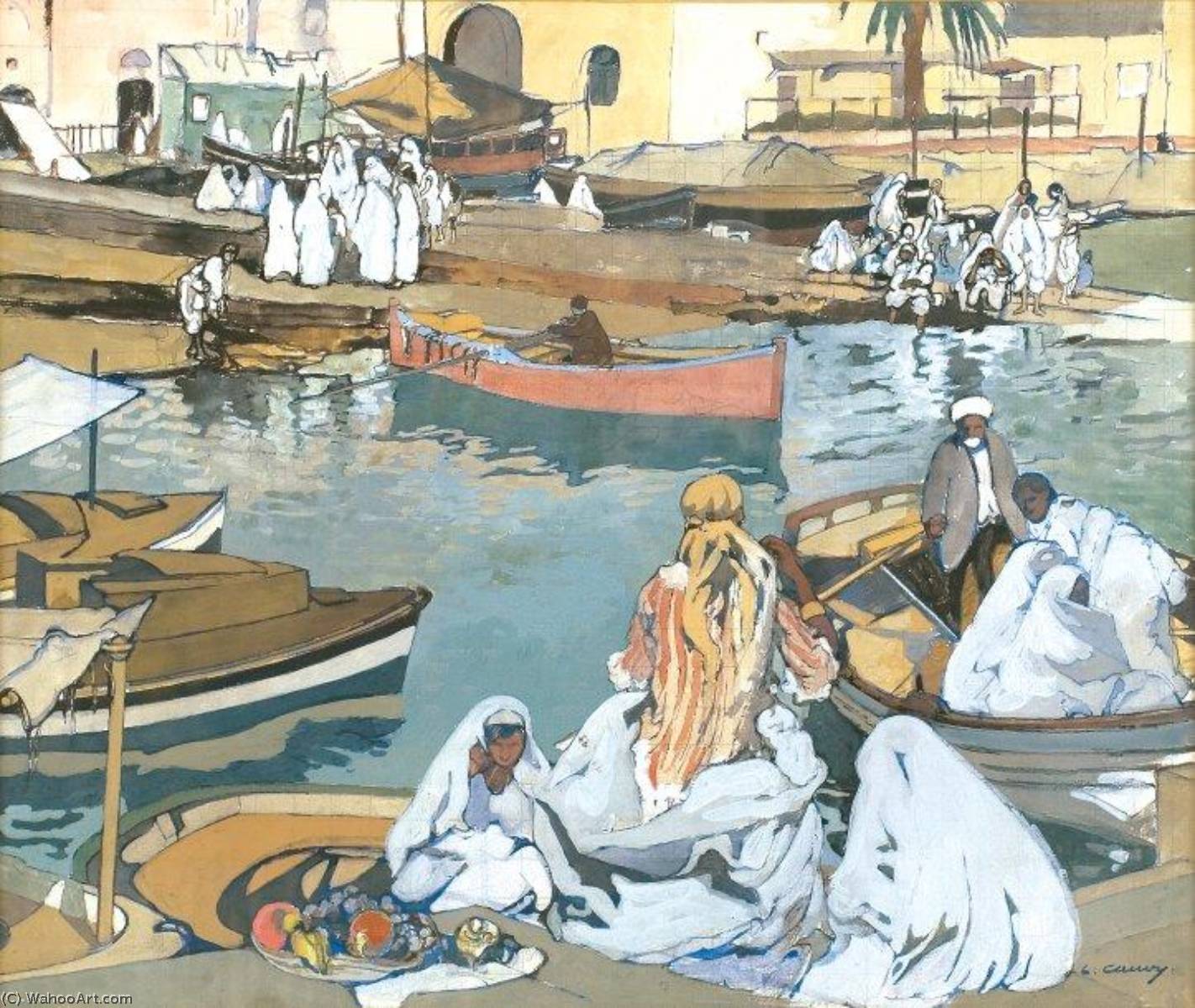 Wikioo.org - The Encyclopedia of Fine Arts - Painting, Artwork by Léon Cauvy - Harbor Scene, Algiers