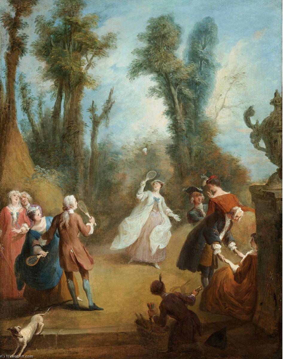 Wikioo.org - The Encyclopedia of Fine Arts - Painting, Artwork by Pierre Antoine Quillard - Elegant Figures Playing Shuttlecock in a Park