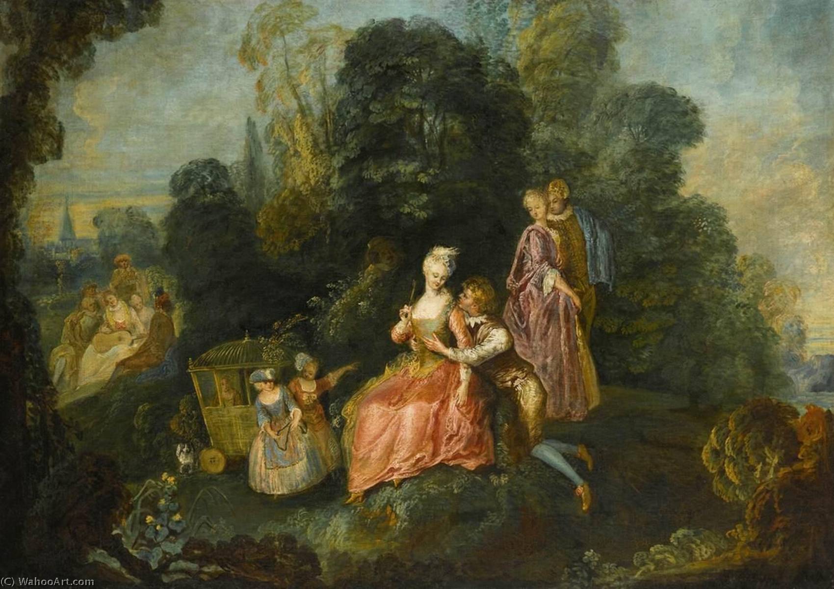 Wikioo.org - The Encyclopedia of Fine Arts - Painting, Artwork by Pierre Antoine Quillard - Elegantly Dressed Group in a Garden Setting