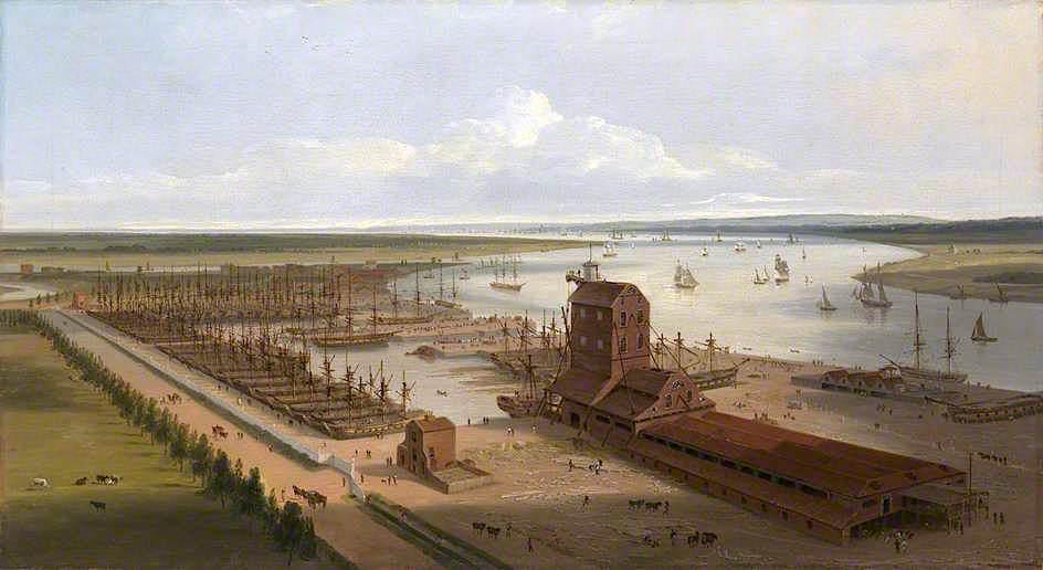 WikiOO.org - Encyclopedia of Fine Arts - Lukisan, Artwork Thomas And William Daniell - The Mast House and Brunswick Dock at Blackwall