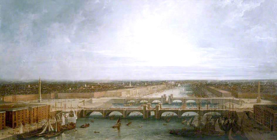 Wikioo.org - The Encyclopedia of Fine Arts - Painting, Artwork by Thomas And William Daniell - George Dance's Design for the New London Bridge, London