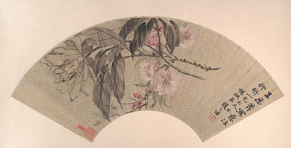 Wikioo.org - The Encyclopedia of Fine Arts - Painting, Artwork by Zhao Zhiqian - 清 趙之謙 芍藥 桃花 扇面 Peach Blossoms and Peony