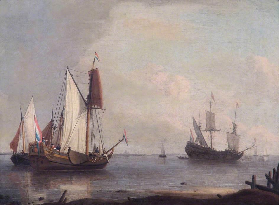 Wikioo.org - The Encyclopedia of Fine Arts - Painting, Artwork by Abraham Storck (Sturckenburch) - Dutch Shipping in a River