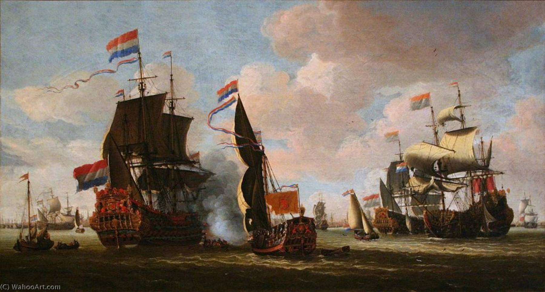 Wikioo.org - Die Enzyklopädie bildender Kunst - Malerei, Kunstwerk von Abraham Storck (Sturckenburch) - der holländer flotte  an  der  hafen  von  Amsterdam untergebracht