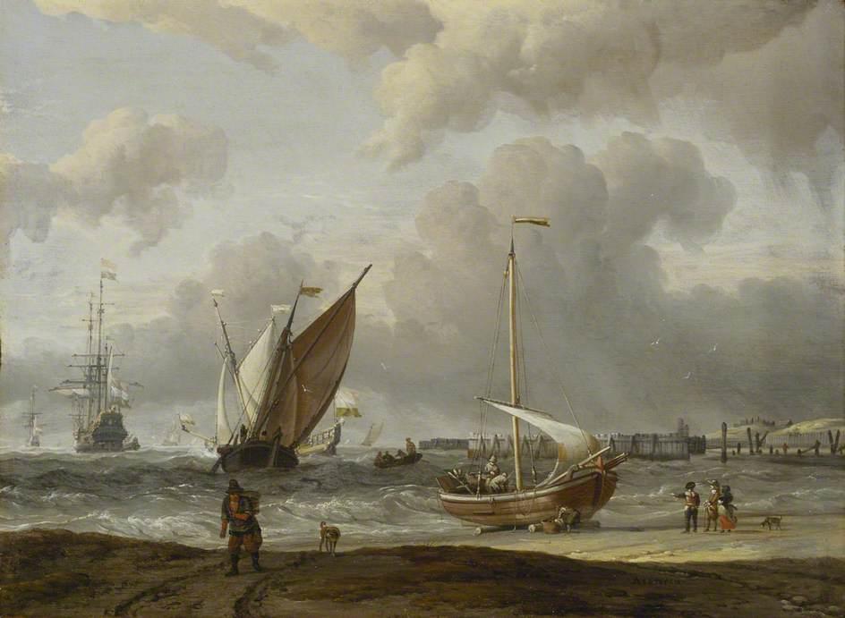 Wikioo.org - The Encyclopedia of Fine Arts - Painting, Artwork by Abraham Storck (Sturckenburch) - Fishing Boats in a Storm off the Dutch Coast at Den Helder