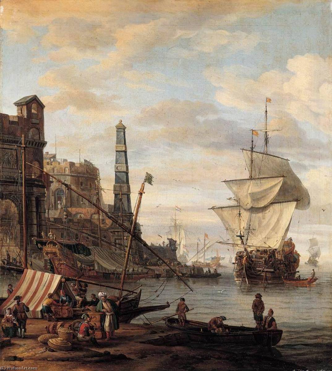 Wikioo.org - The Encyclopedia of Fine Arts - Painting, Artwork by Abraham Storck (Sturckenburch) - Mediterranean Harbour Scene