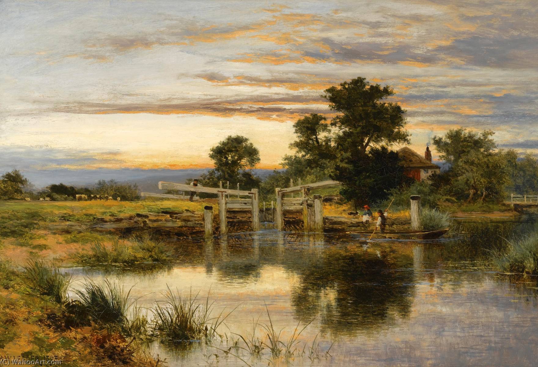 Wikioo.org - The Encyclopedia of Fine Arts - Painting, Artwork by Benjamin Williams Leader - A Lock on the Thames, Streatley