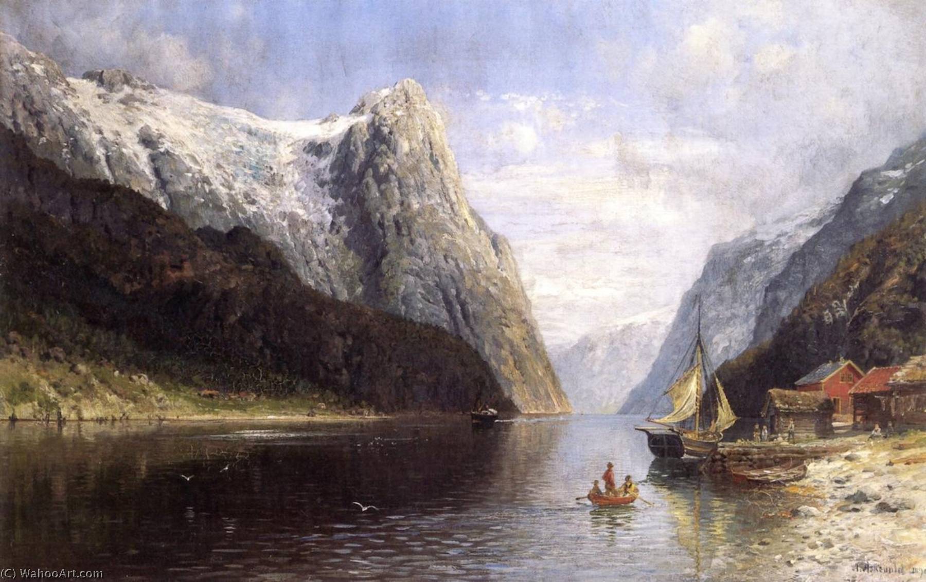 Wikioo.org - The Encyclopedia of Fine Arts - Painting, Artwork by Anders Monsen Askevold - Fishing Boats on a Fjord
