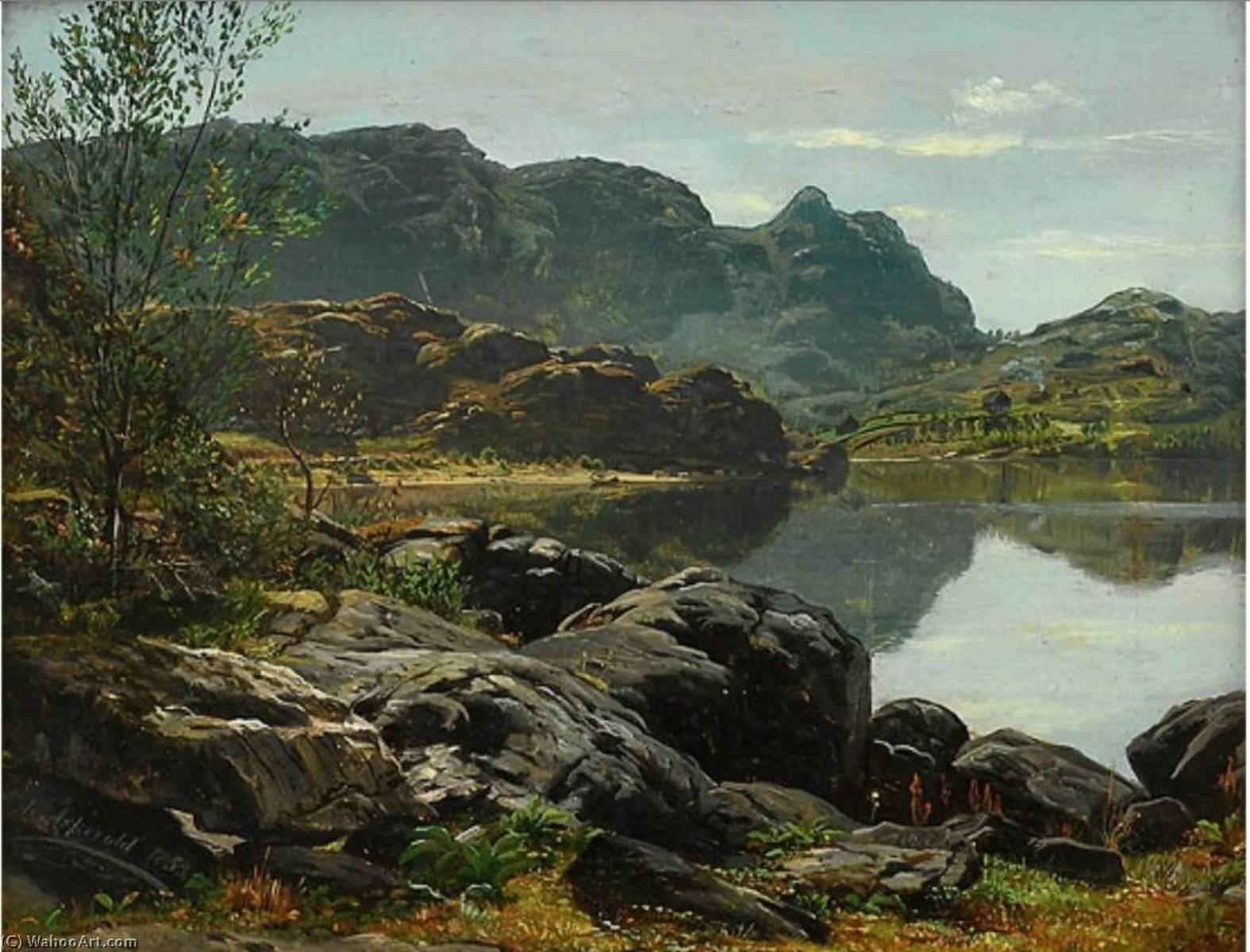 Wikioo.org - The Encyclopedia of Fine Arts - Painting, Artwork by Anders Monsen Askevold - Landscape with Lake