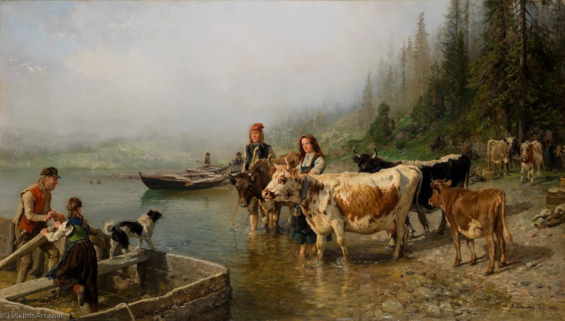 Wikioo.org – L'Encyclopédie des Beaux Arts - Peinture, Oeuvre de Anders Monsen Askevold - bac lieu  sur  une  lac
