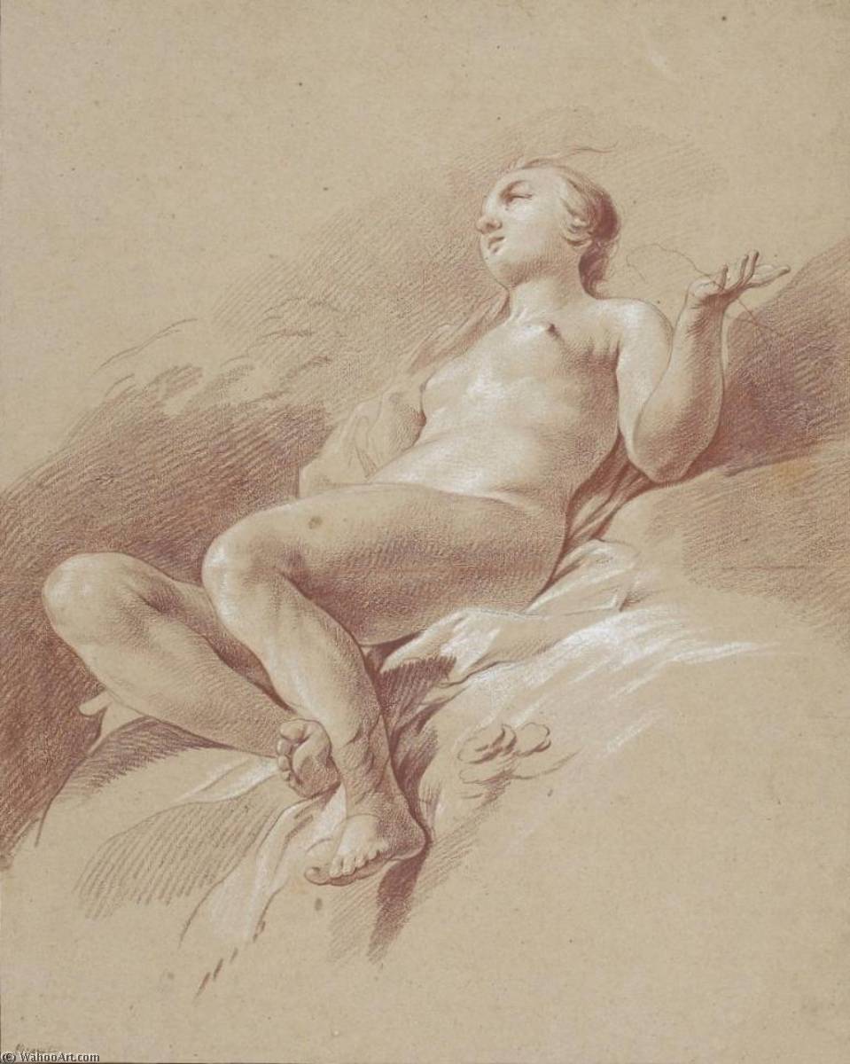 WikiOO.org - Enciklopedija likovnih umjetnosti - Slikarstvo, umjetnička djela Hugues Taraval - Naked Young Woman Sat on Rocks