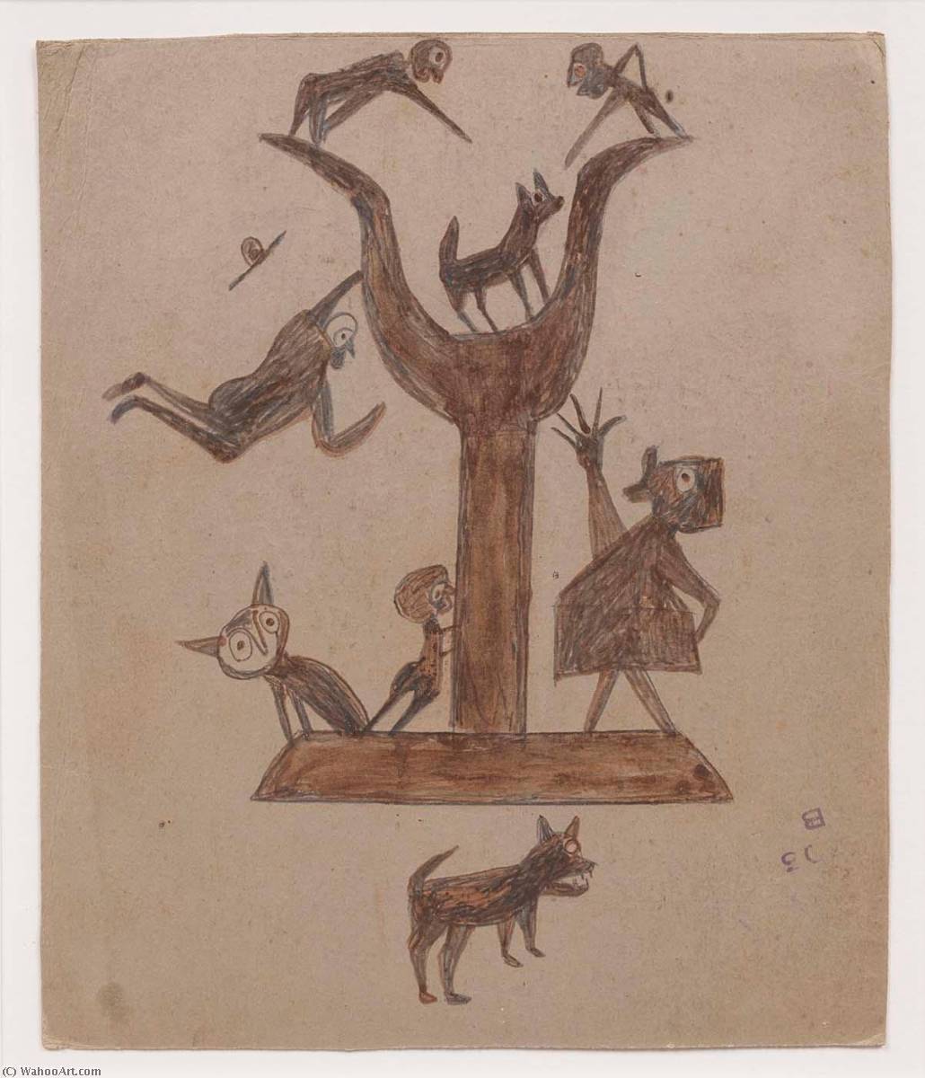 Wikioo.org - The Encyclopedia of Fine Arts - Painting, Artwork by Bill Traylor - Untitled (Construction with Yawping Woman)