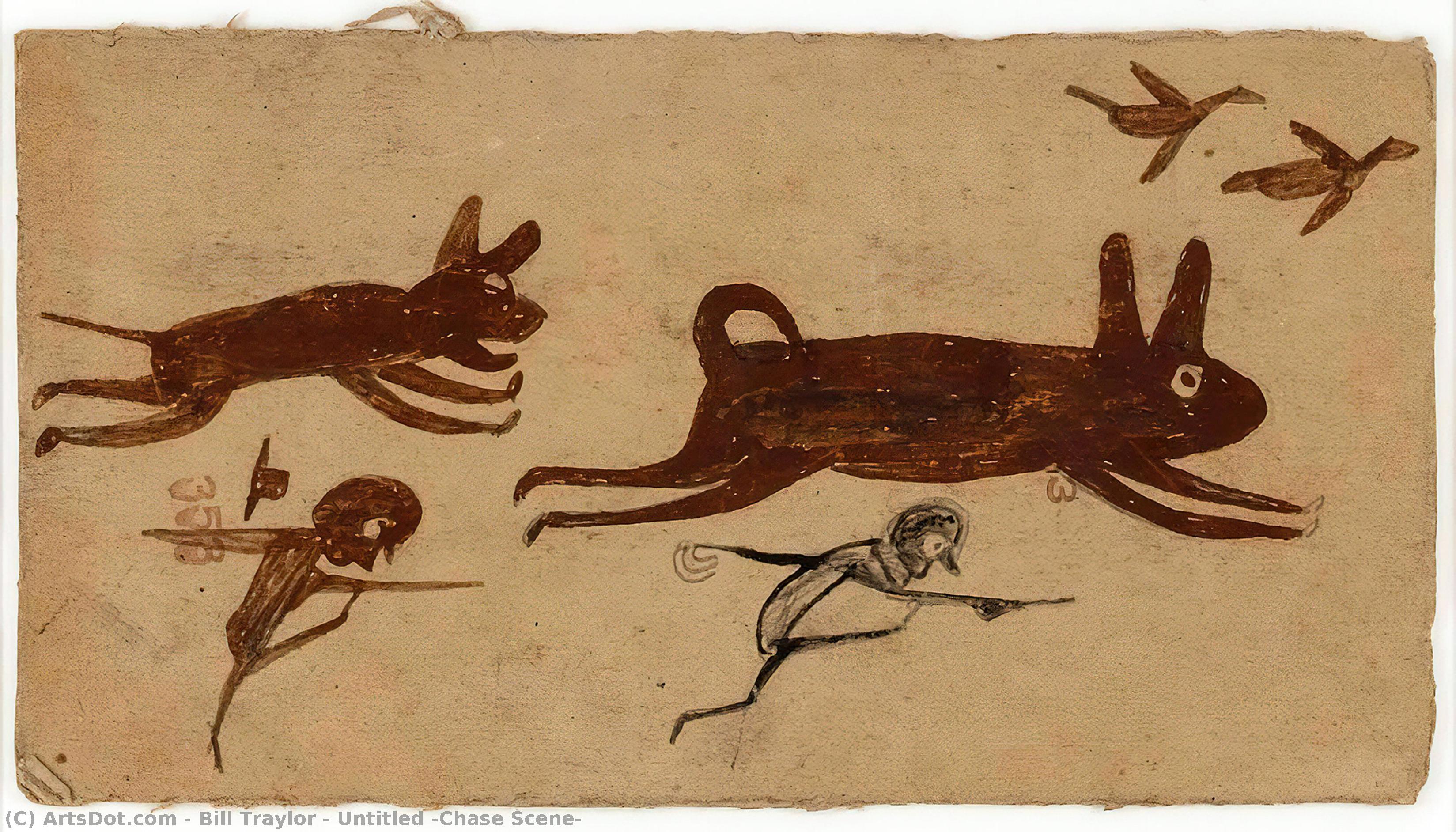 Wikioo.org - The Encyclopedia of Fine Arts - Painting, Artwork by Bill Traylor - Untitled (Chase Scene)