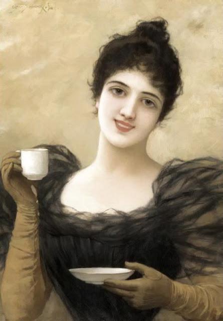 Wikioo.org - The Encyclopedia of Fine Arts - Painting, Artwork by Emile Eisman Semenowsky - Lady with coffee cup