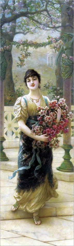 Wikioo.org - The Encyclopedia of Fine Arts - Painting, Artwork by Emile Eisman Semenowsky - A Lady with Flowers
