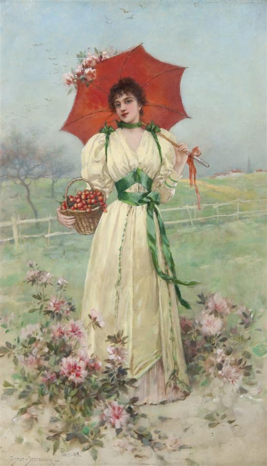 Wikioo.org – L'Enciclopedia delle Belle Arti - Pittura, Opere di Emile Eisman Semenowsky - ragazza con rosso  ombrello
