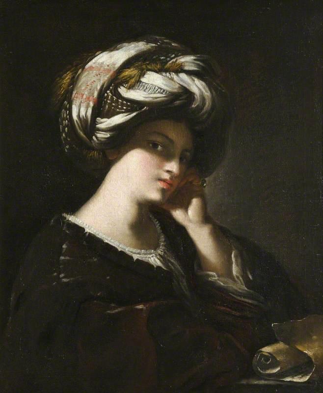Wikioo.org - The Encyclopedia of Fine Arts - Painting, Artwork by Francesco Del Cairo - Girl with a Large Turban (A Sibyl)