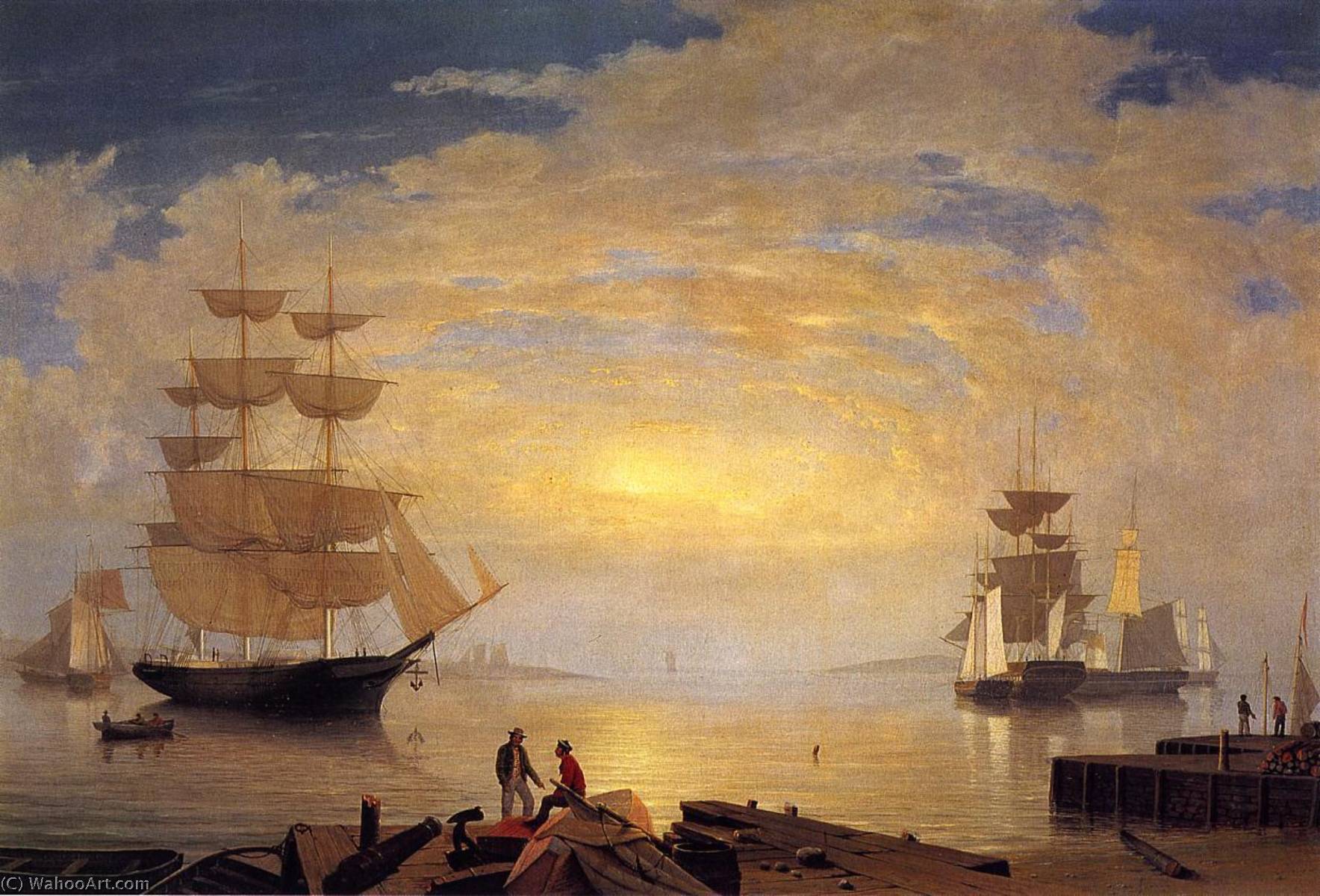 Wikioo.org - The Encyclopedia of Fine Arts - Painting, Artwork by Fitz Hugh Lane - Gloucester Harbor at Sunrise