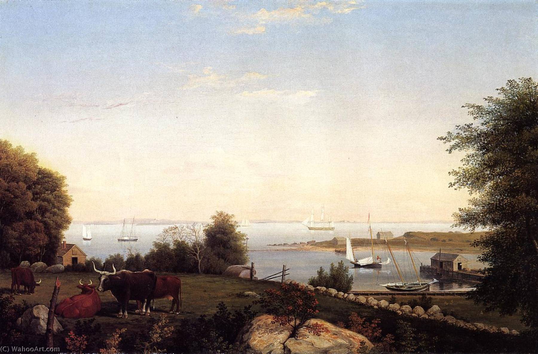 Wikioo.org - The Encyclopedia of Fine Arts - Painting, Artwork by Fitz Hugh Lane - Gloucester from Brookbank