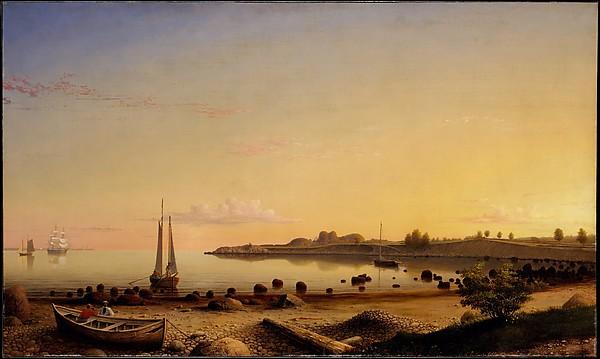 Wikioo.org – La Enciclopedia de las Bellas Artes - Pintura, Obras de arte de Fitz Hugh Lane - escenario fortaleza  a través  de Gloucester  puerto