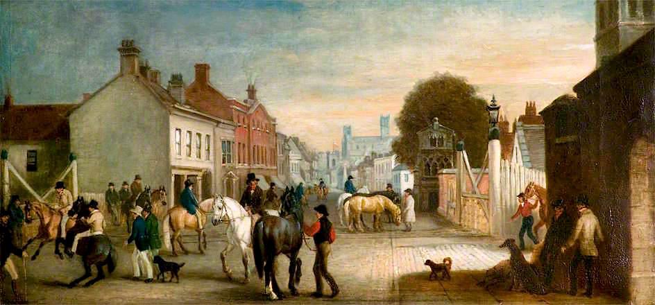 Wikioo.org - สารานุกรมวิจิตรศิลป์ - จิตรกรรม John E Ferneley I - Lincoln High Street, Two Years after the Coming of the Railways