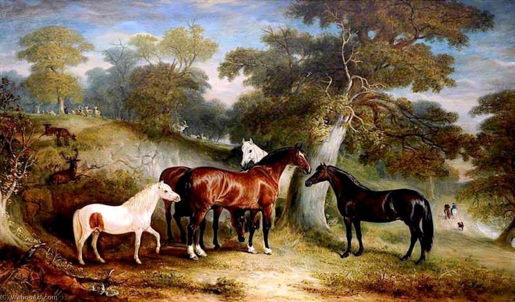 Wikioo.org - The Encyclopedia of Fine Arts - Painting, Artwork by John E Ferneley I - A Group of Ponies in the Park