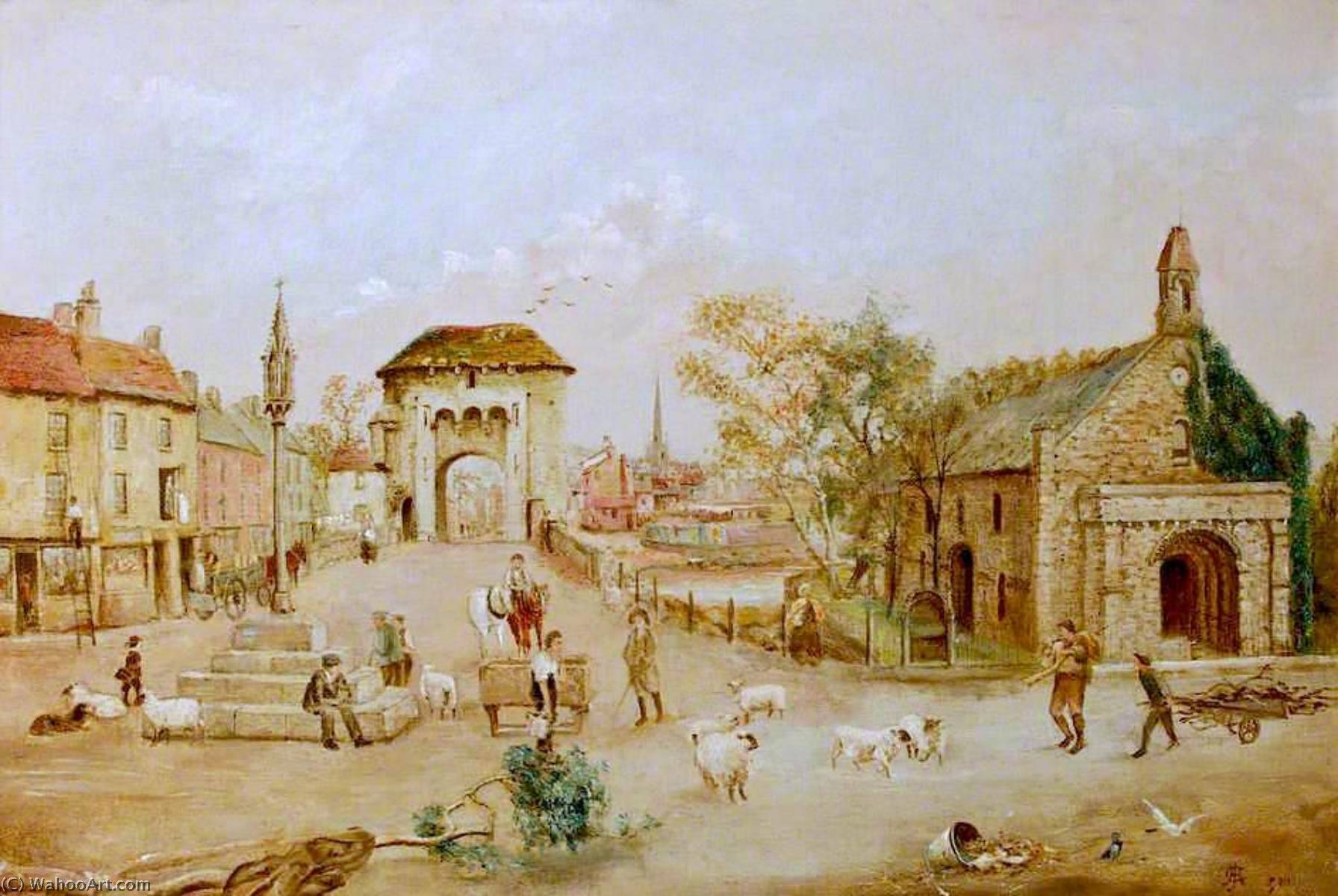 Wikioo.org - The Encyclopedia of Fine Arts - Painting, Artwork by Arthur John Evans - Monnow Bridge and St Thomas's Square, Monmouth