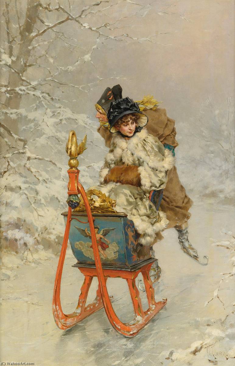 Wikioo.org - The Encyclopedia of Fine Arts - Painting, Artwork by Frederik Hendrik Kaemmerer - The Sleigh Ride