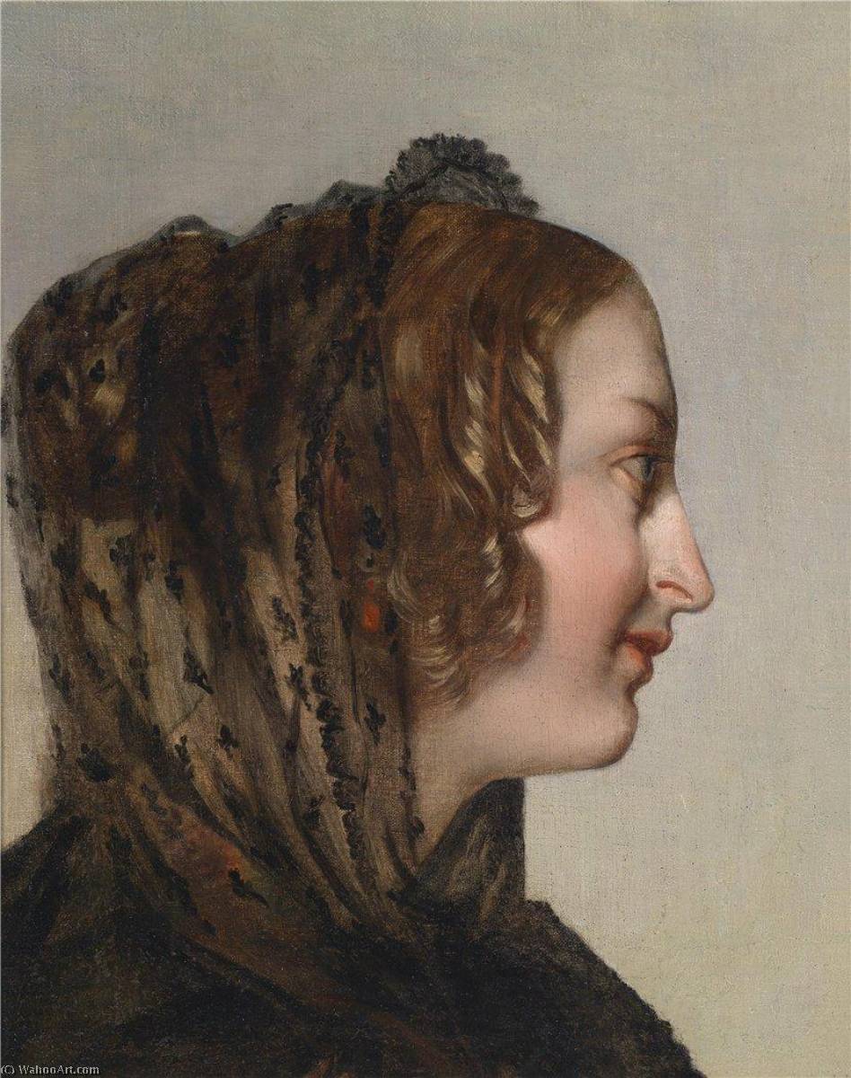 WikiOO.org - Enciclopedia of Fine Arts - Pictura, lucrări de artă Friedrich Ritter Von Amerling - Female Head in Profile with Black Veil