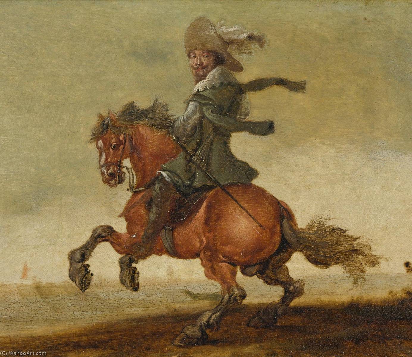Wikioo.org - The Encyclopedia of Fine Arts - Painting, Artwork by Jan Asselijn - A Cavalier on Horseback Before a Landscape