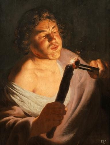 WikiOO.org - Encyclopedia of Fine Arts - Maľba, Artwork Jan Andrea Lievens - Man Kindling a Torch