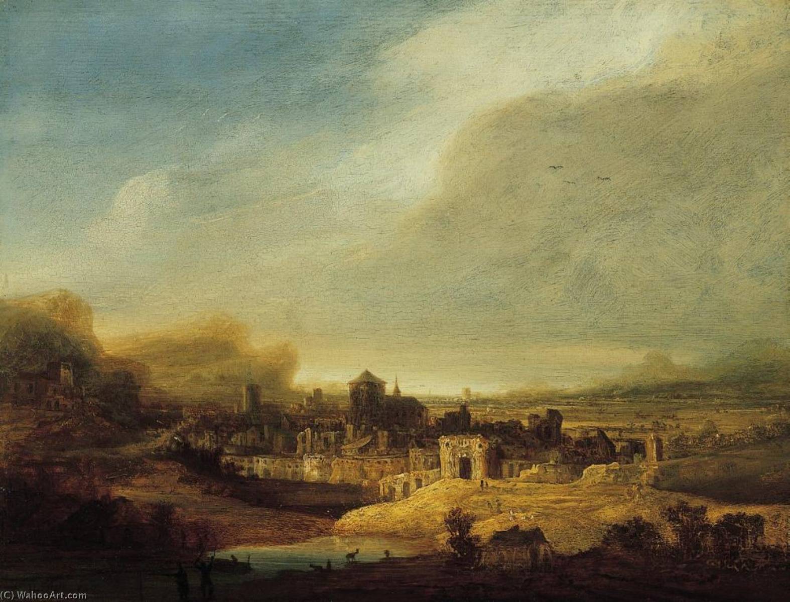 WikiOO.org - Encyclopedia of Fine Arts - Malba, Artwork Jan Andrea Lievens - Landscape with View of a Town