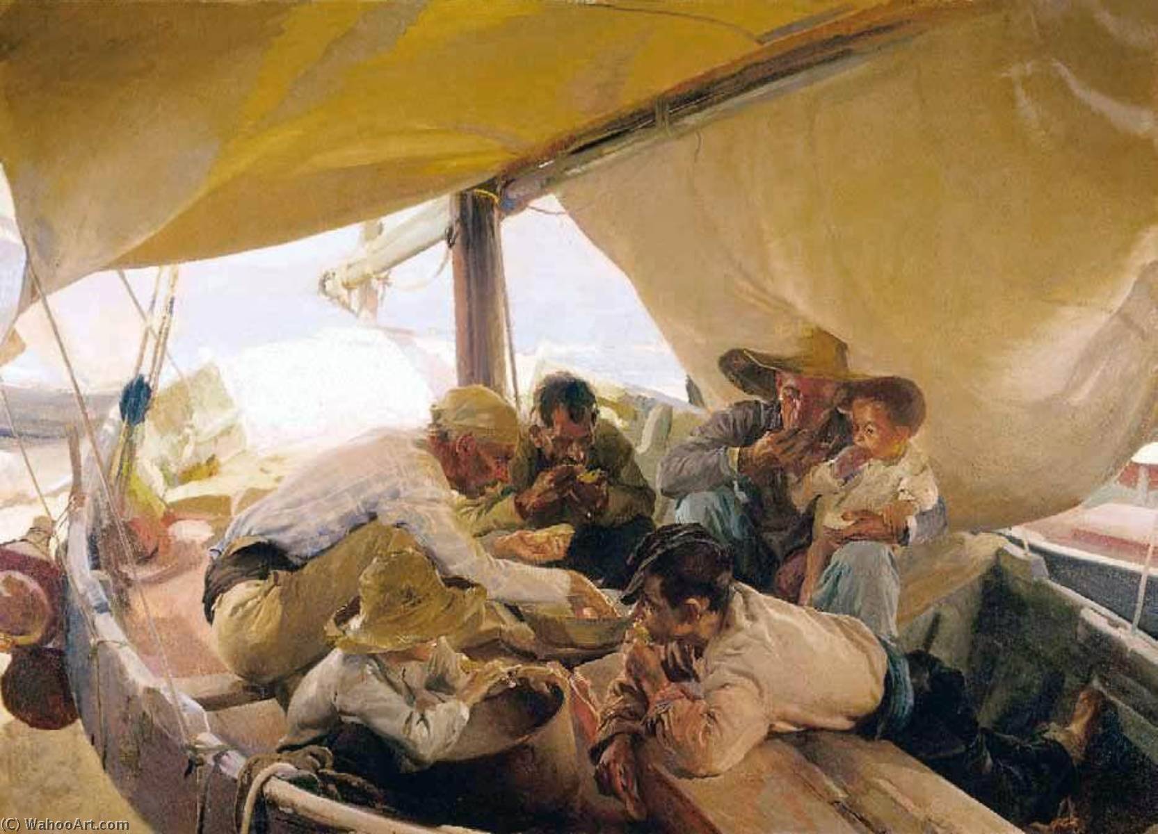 Wikioo.org - สารานุกรมวิจิตรศิลป์ - จิตรกรรม Joaquin Sorolla Y Bastida - Eating on the Boat