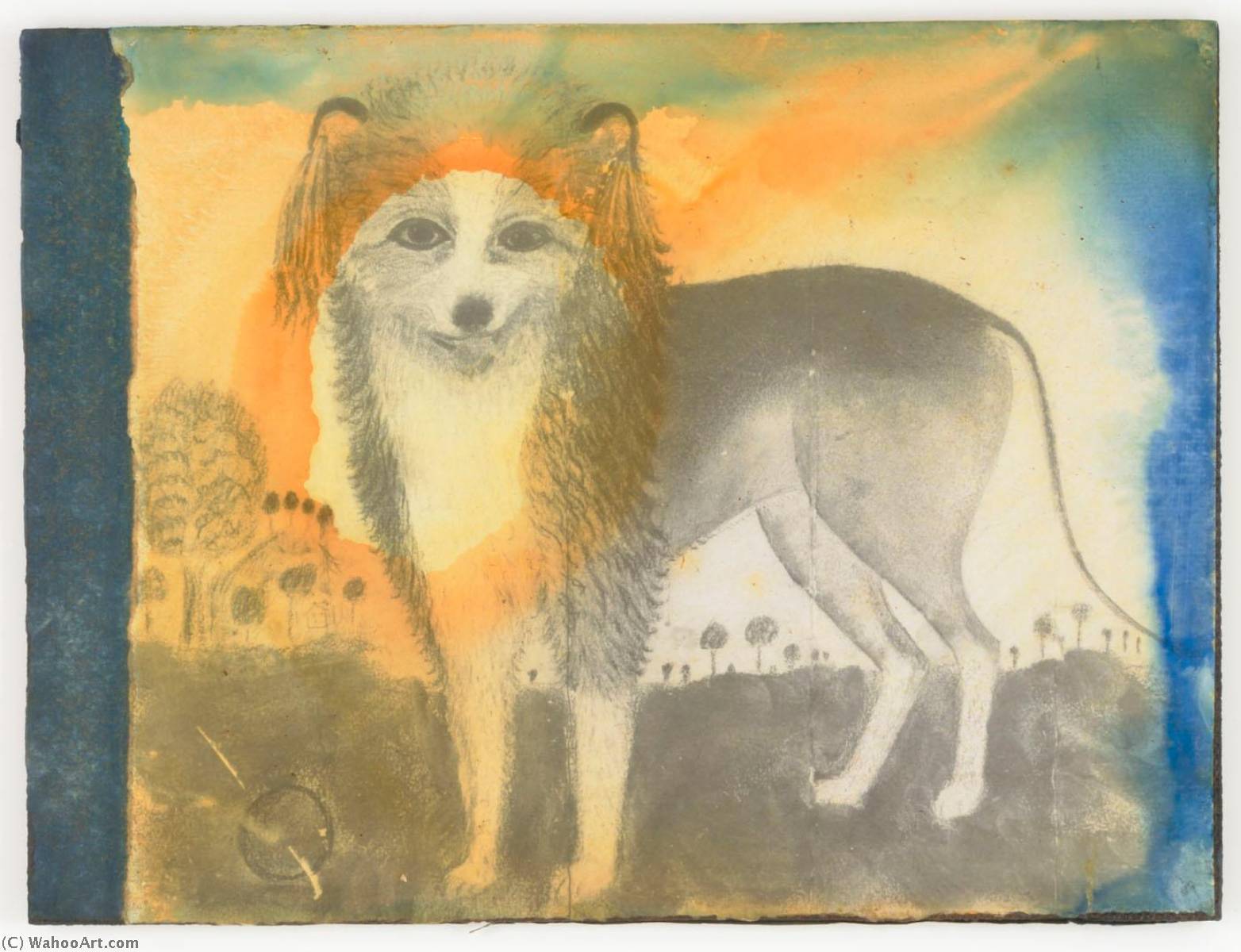 Wikioo.org - The Encyclopedia of Fine Arts - Painting, Artwork by Joseph Cornell - Untitled (painting of dog in landscape)