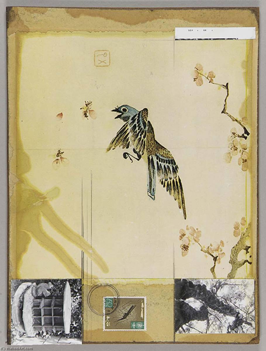 Wikioo.org - The Encyclopedia of Fine Arts - Painting, Artwork by Joseph Cornell - Untitled (Oriental painting of bird with cherry blossoms)