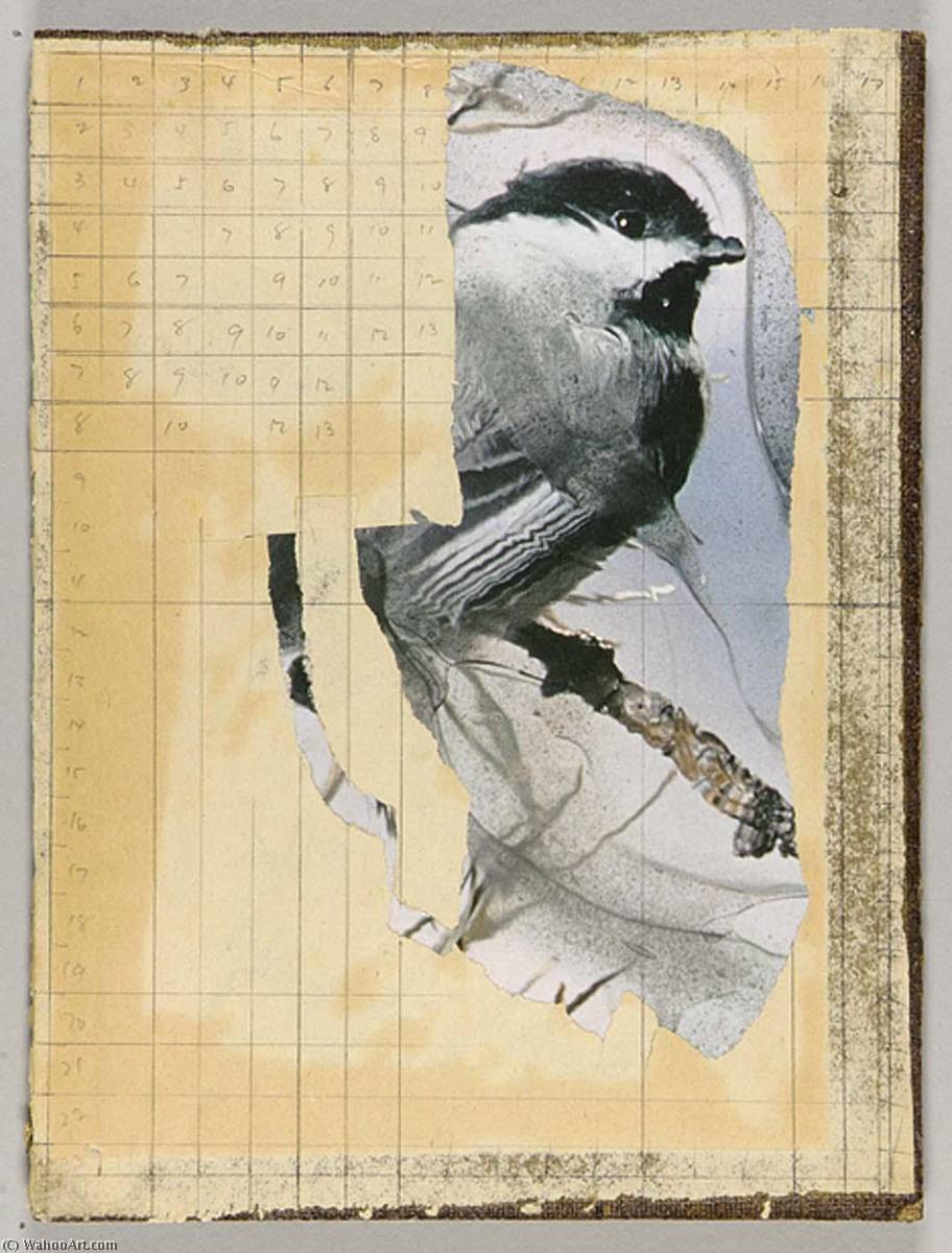 Wikoo.org - موسوعة الفنون الجميلة - اللوحة، العمل الفني Joseph Cornell - Mathematics and Music (chickadee on tree branch)