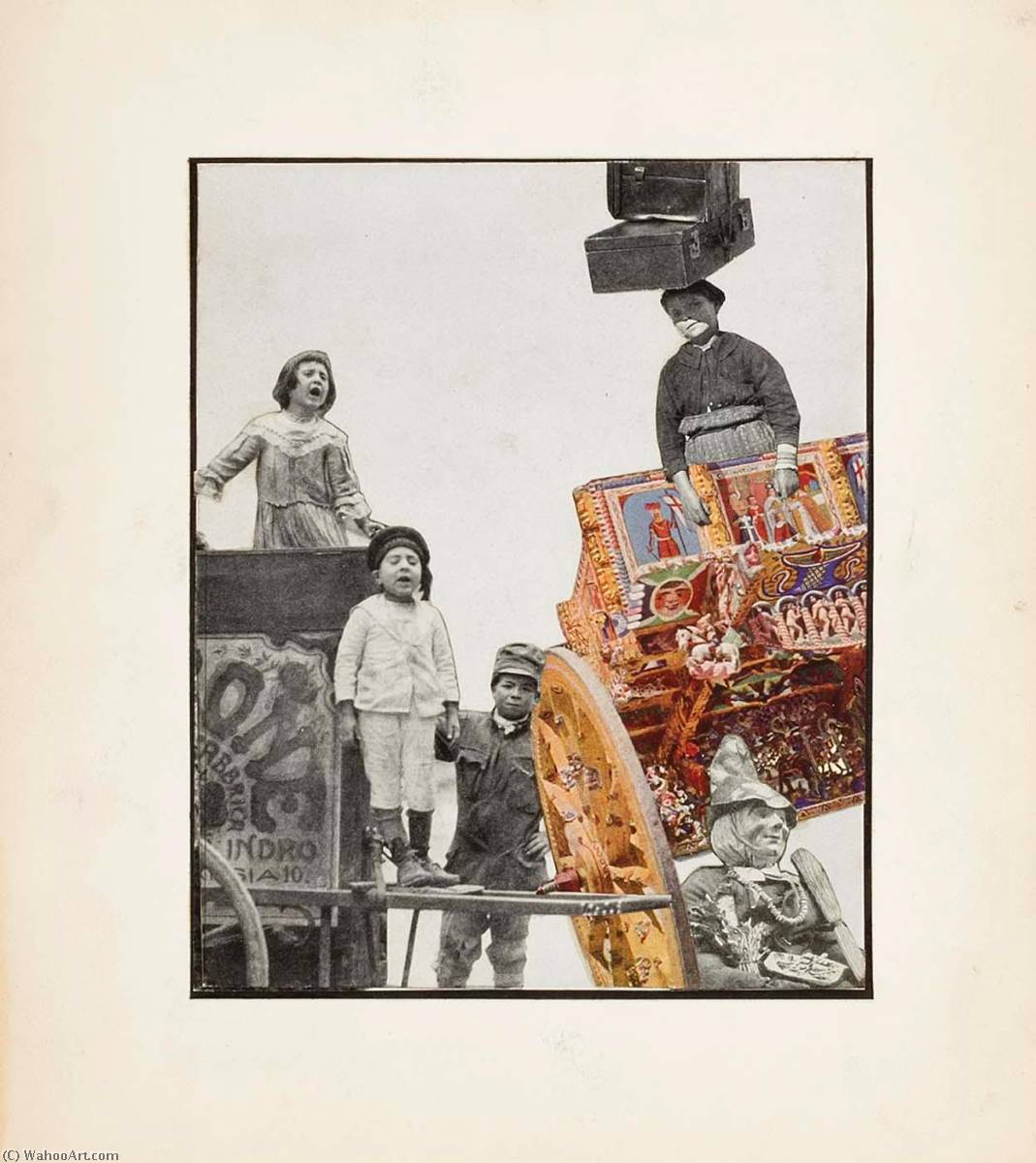 Wikioo.org - Die Enzyklopädie bildender Kunst - Malerei, Kunstwerk von Joseph Cornell - ohne titel Kindern  mit  karneval  fährt  und  koffer